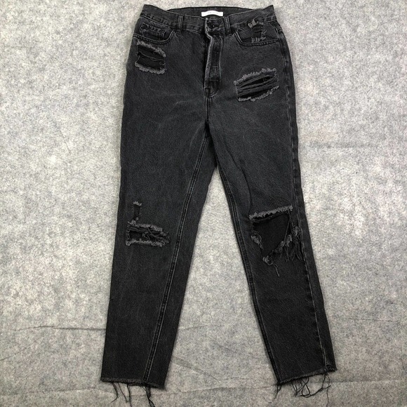 PacSun Jeans Women's Size 28 Ultra High Rise Slim Button Fly Black Ripped Ankle - Picture 1 of 11